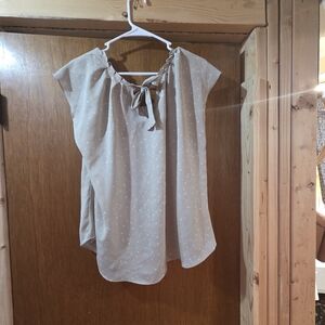 LC Lauren Conrad Beige Polka Dot Tie-Neck Blouse